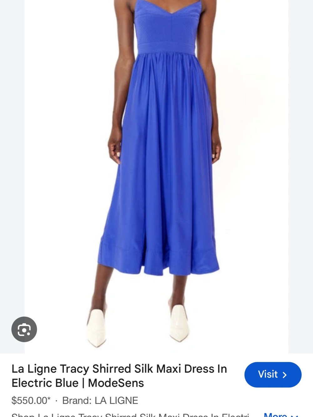 La Ligne Electric Blue Shirred Silk Maxi Dress